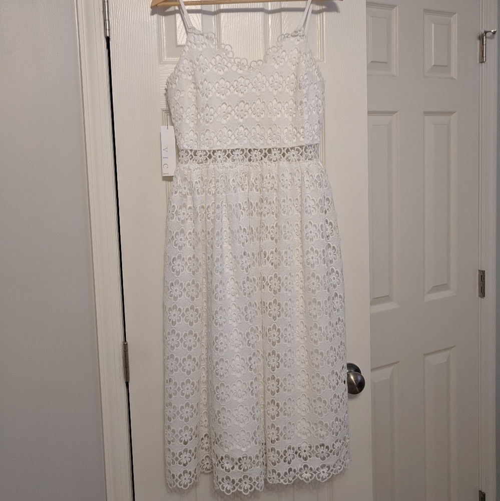 White lace midi dress